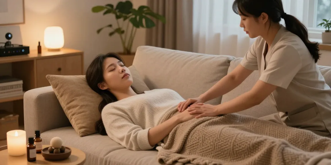 Relaxing 인천출장안마 session at home with a professional therapist in a cozy setting.